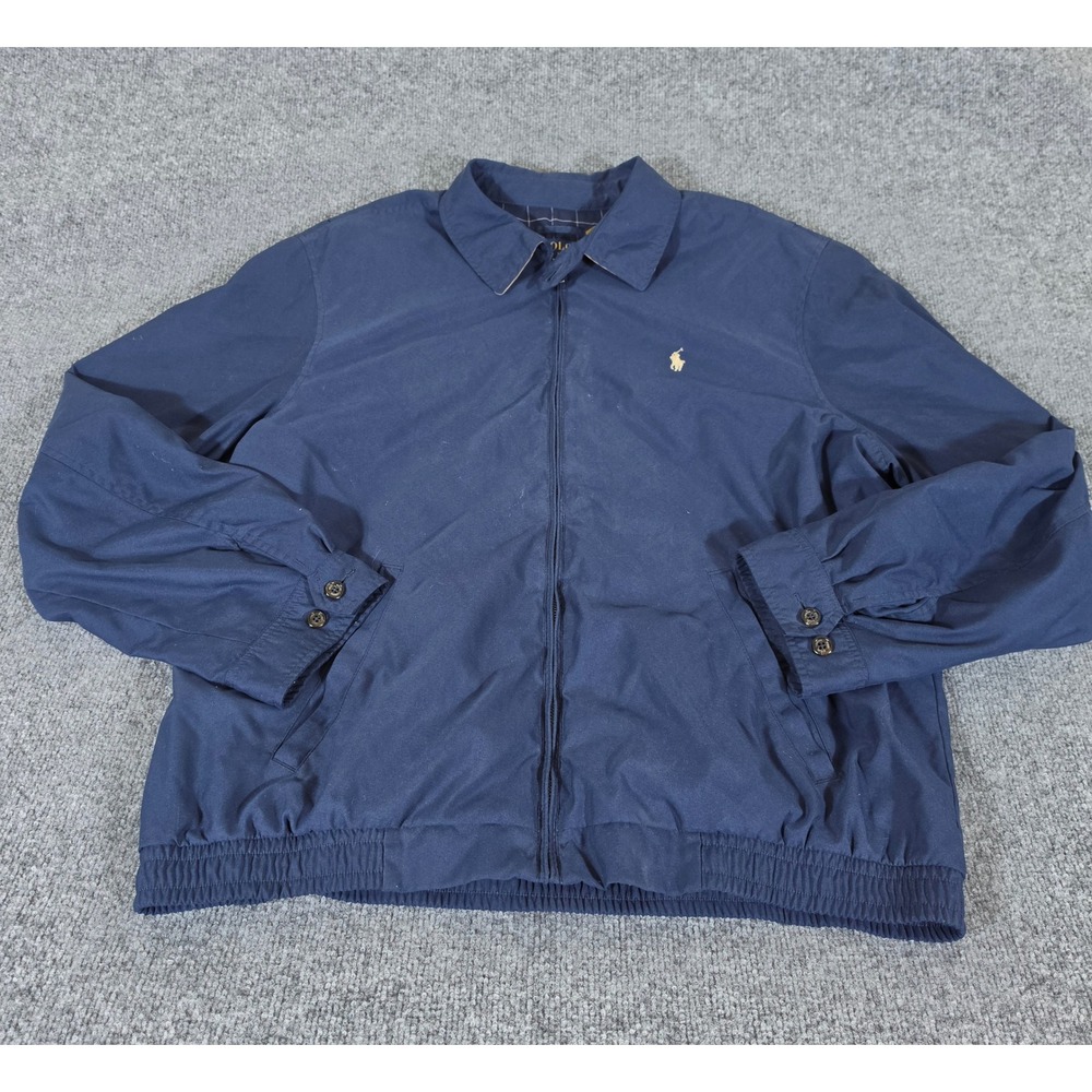 NWOT Polo Ralph Lauren Mens XL Navy Blue Harrington Jacket Plaid Lined Preppy